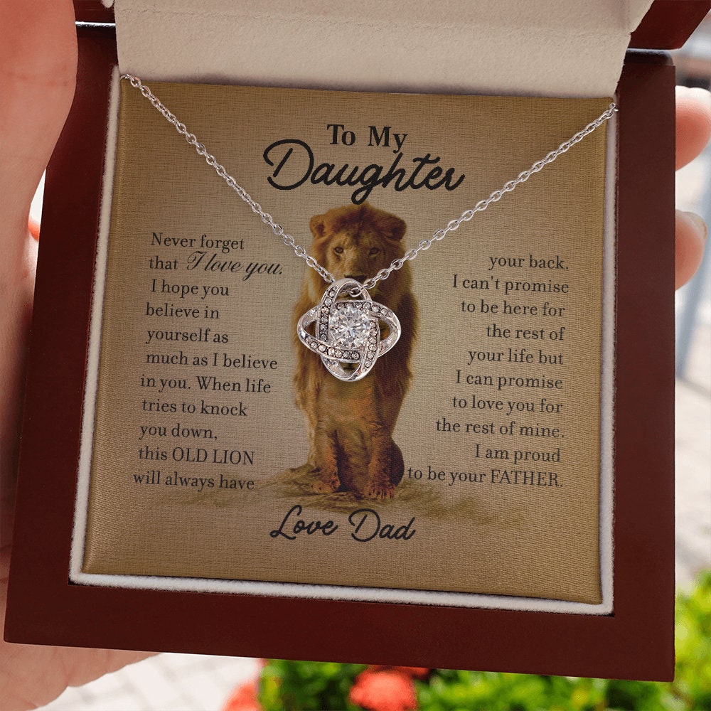 To My Daughter, Love Knot necklace 14K white gold & cubic zirconia pendant gift