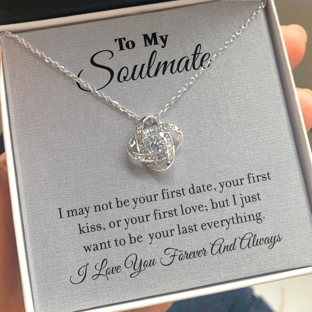 To My Soulmate, Love Knot Heart necklace 14K white gold & cubic zirconia pendant gift