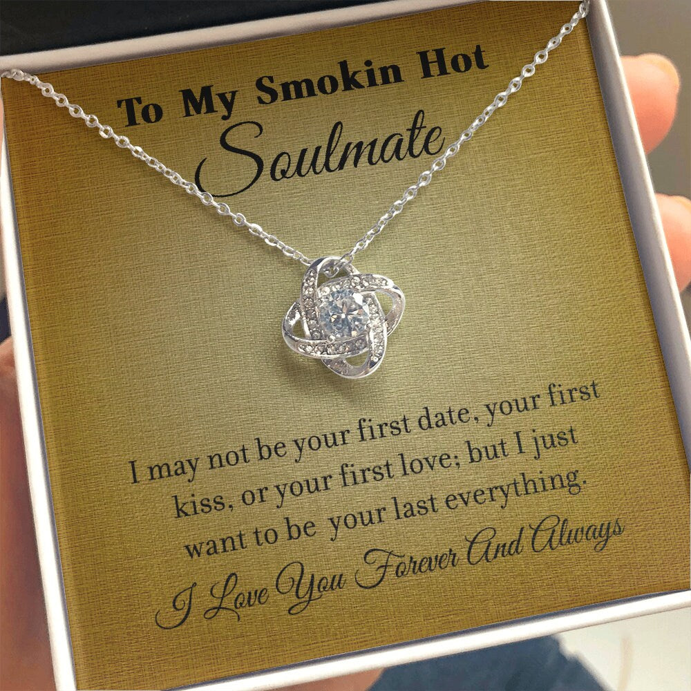 To My Smokin' Hot Soulmate, Love Knot Heart necklace 14K white gold & cubic zirconia pendant gift