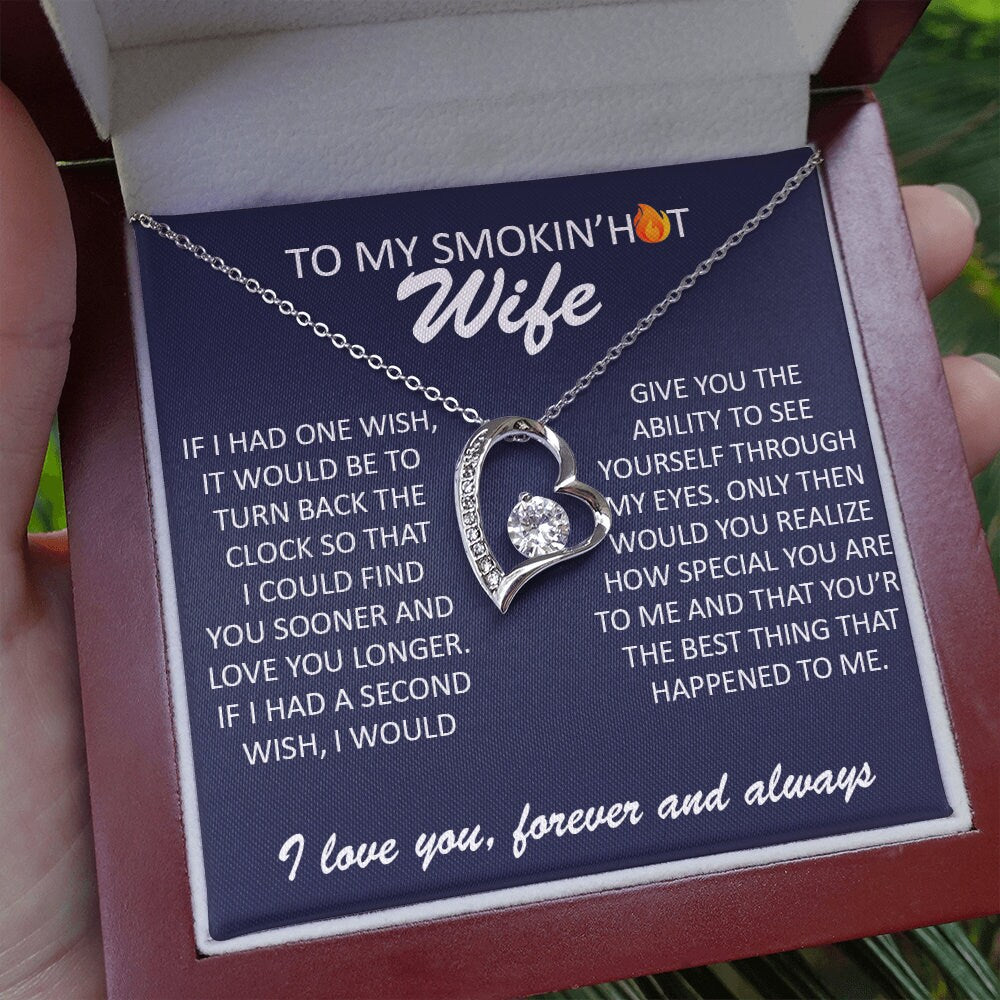 To My Smokin' Hot Wife, Forever Love Heart necklace 14K white gold & cubic zirconia pendant gift