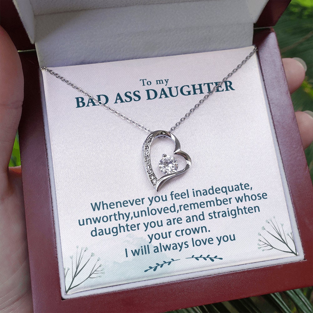 Badass Daughter Forever Love Heart Necklace Gift for Her