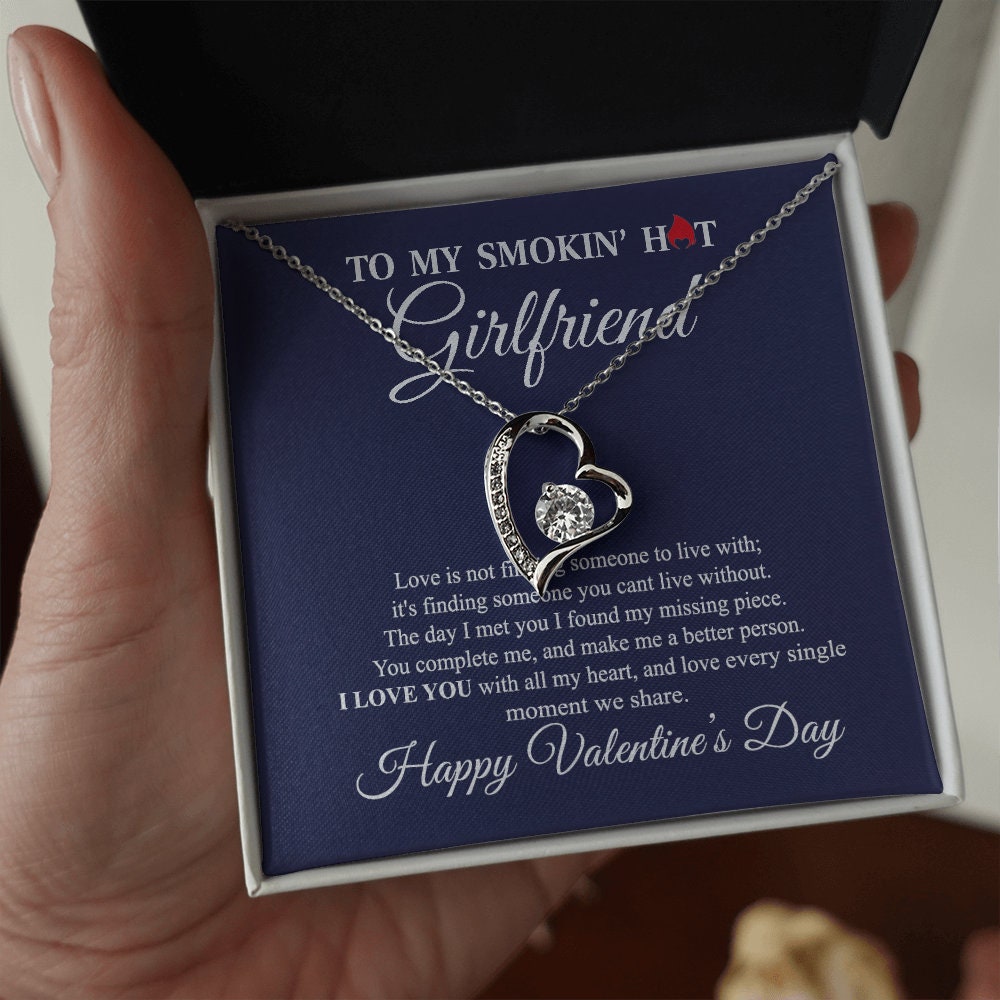To My Smokin hot Girlfriend, Forever Love Heart necklace 14K white gold & cubic zirconia pendant gift
