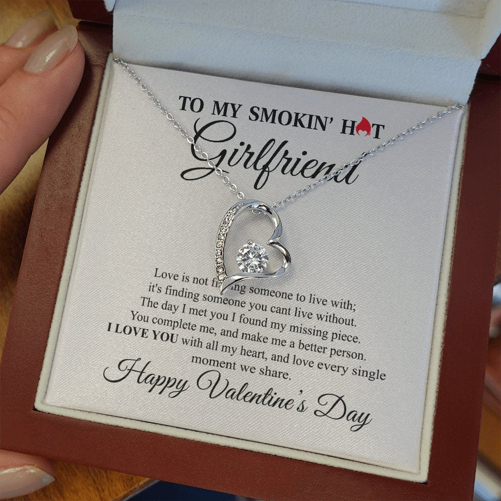 To My Smokin hot Girlfriend, Forever Love Heart necklace 14K white gold & cubic zirconia pendant Valentines gift