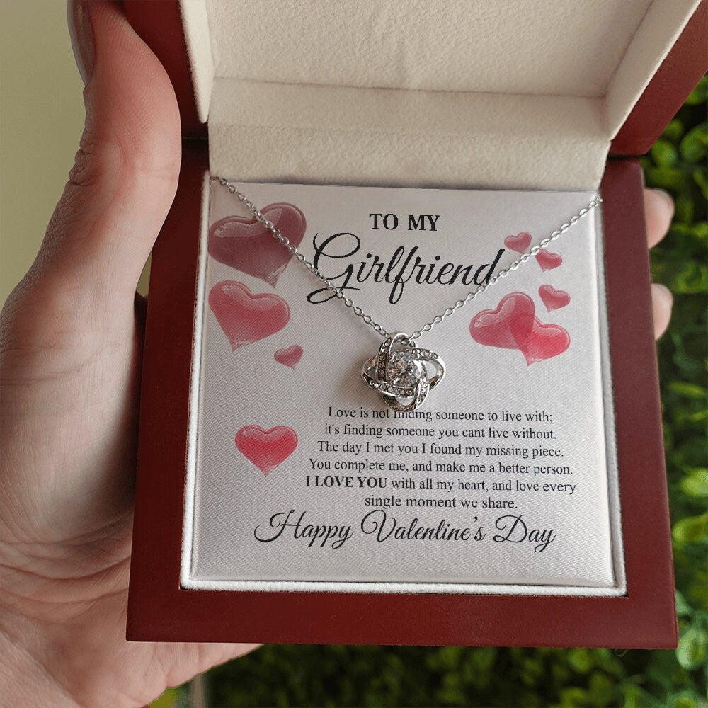 To My Girlfriend, Love Knot Heart necklace 14K white gold & cubic zirconia pendant Valentines gift