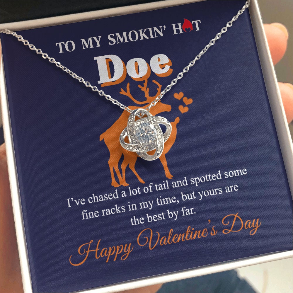 To My Smokin hot Doe, Love Knot necklace 14K white gold & cubic zirconia pendant Valentines gift