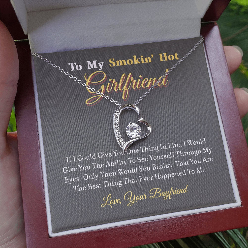 To My Smokin Hot Girlfriend, Forever Love Heart necklace 14K white gold & cubic zirconia pendant gift