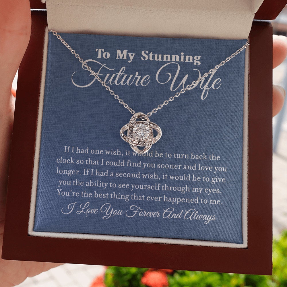 To My Stunning Future Wife, Love Knot necklace 14K white gold & cubic zirconia pendant gift