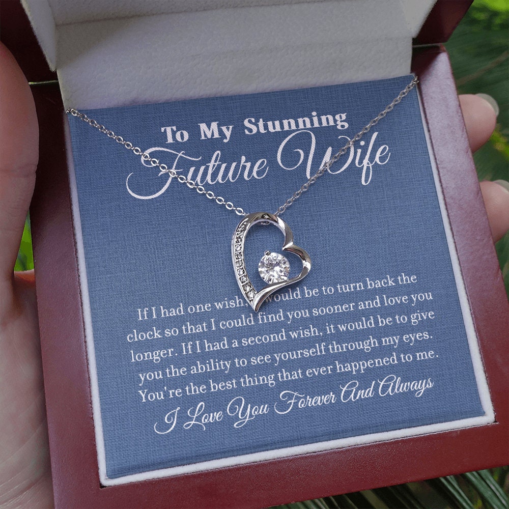 To My Stunning Future Wife, Forever Love Heart necklace 14K white gold & cubic zirconia pendant gift