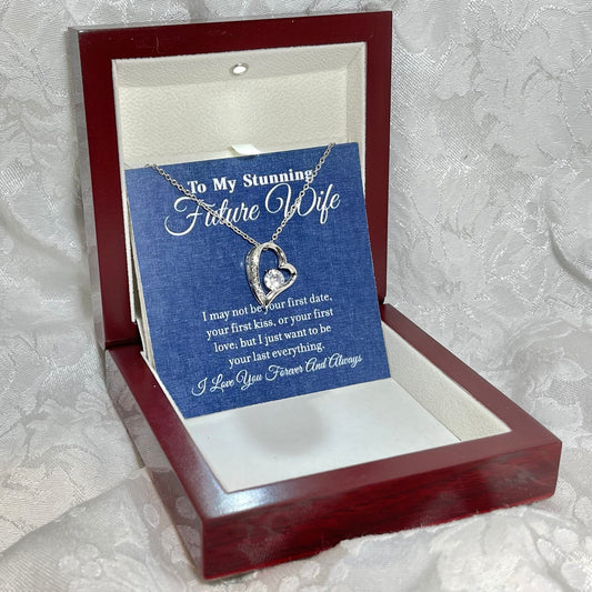 To My Stunning Future Wife, Forever Love Heart necklace 14K white gold & cubic zirconia pendant gift