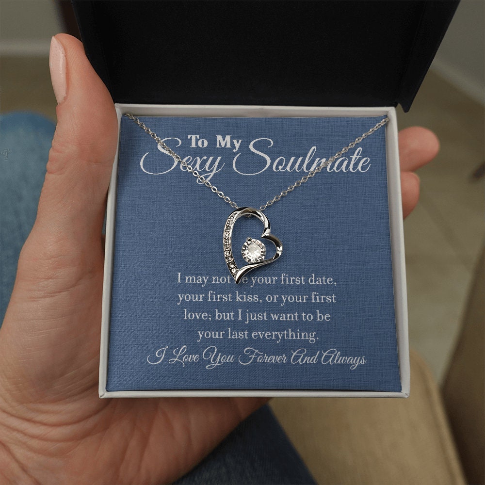 To My Sexy Soulmate, Forever Love Heart necklace 14K white gold & cubic zirconia pendant gift