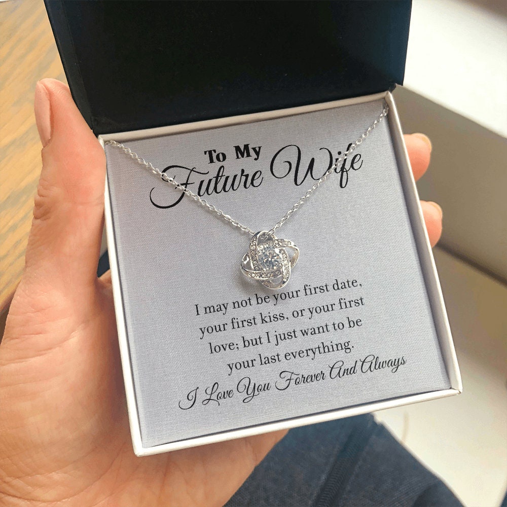 To My Future Wife, Love Knot necklace 14K white gold & cubic zirconia pendant gift