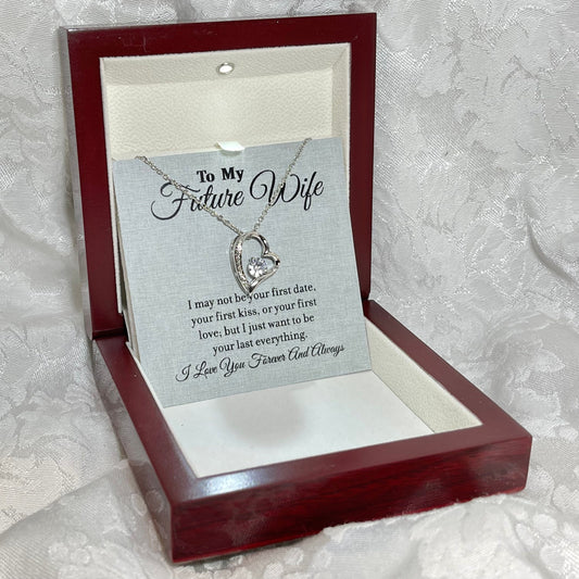 To My Future Wife, Forever Love Heart necklace 14K white gold & cubic zirconia pendant gift