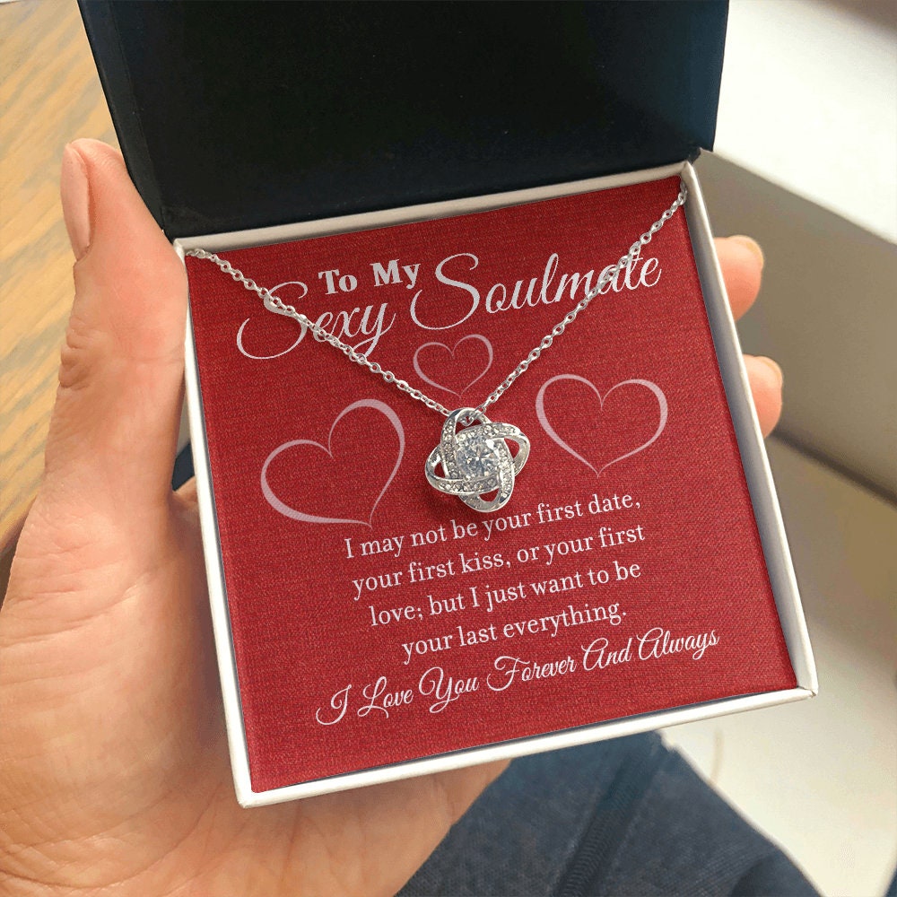 To My Sexy Soulmate, Love Knot necklace 14K white gold & cubic zirconia pendant gift