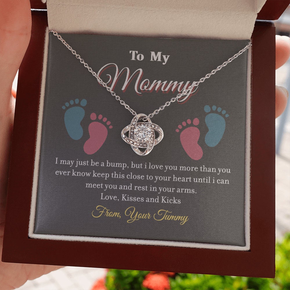 To My Mommy, Love Knot necklace 14K white gold & cubic zirconia pendant gift