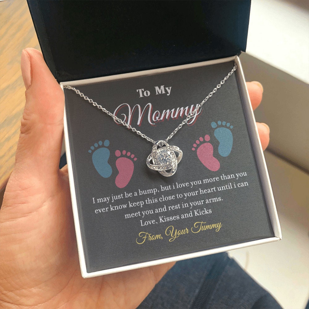 To My Mommy, Love Knot necklace 14K white gold & cubic zirconia pendant gift