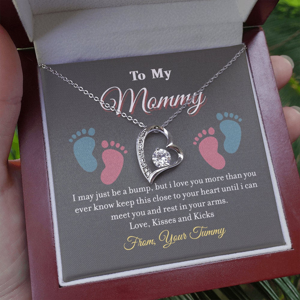 To My Mommy, Forever Love Heart necklace 14K white gold & cubic zirconia pendant gift