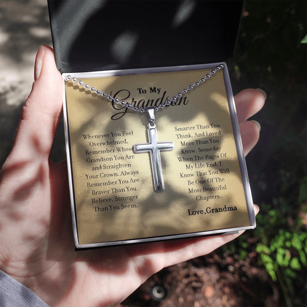 To My Grandson - Feel Strong - Cross Gift Necklace, From Grandma