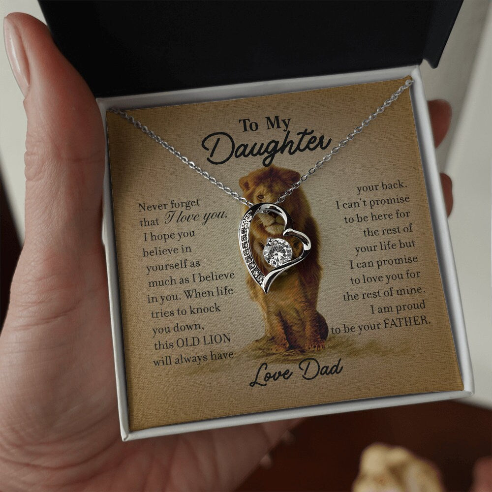 To My Daughter, Forever Love necklace 14K white gold & cubic zirconia pendant gift