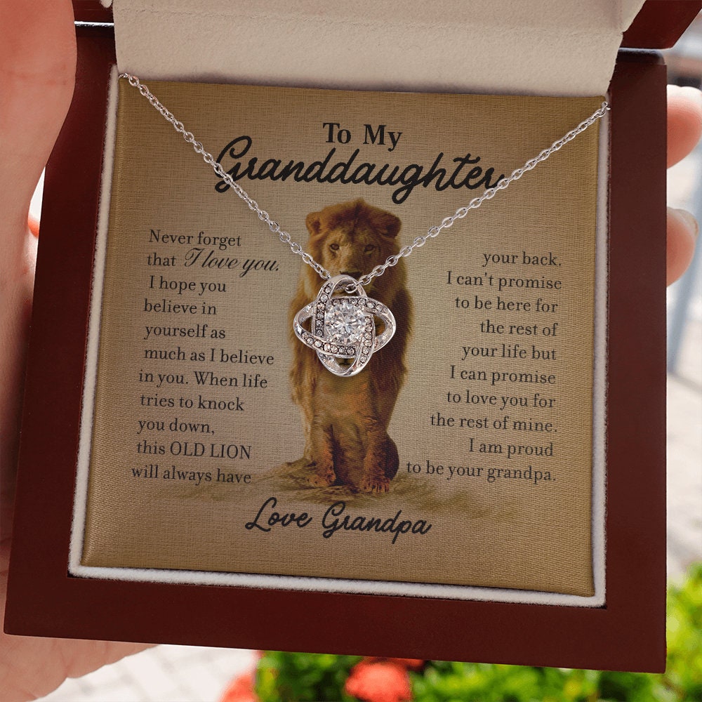 To My Granddaughter, Love Knot necklace 14K white gold & cubic zirconia pendant gift