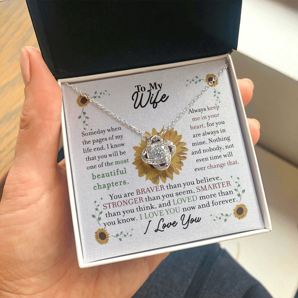 To My Wife, Love Knot necklace 14K white gold & cubic zirconia pendant gift