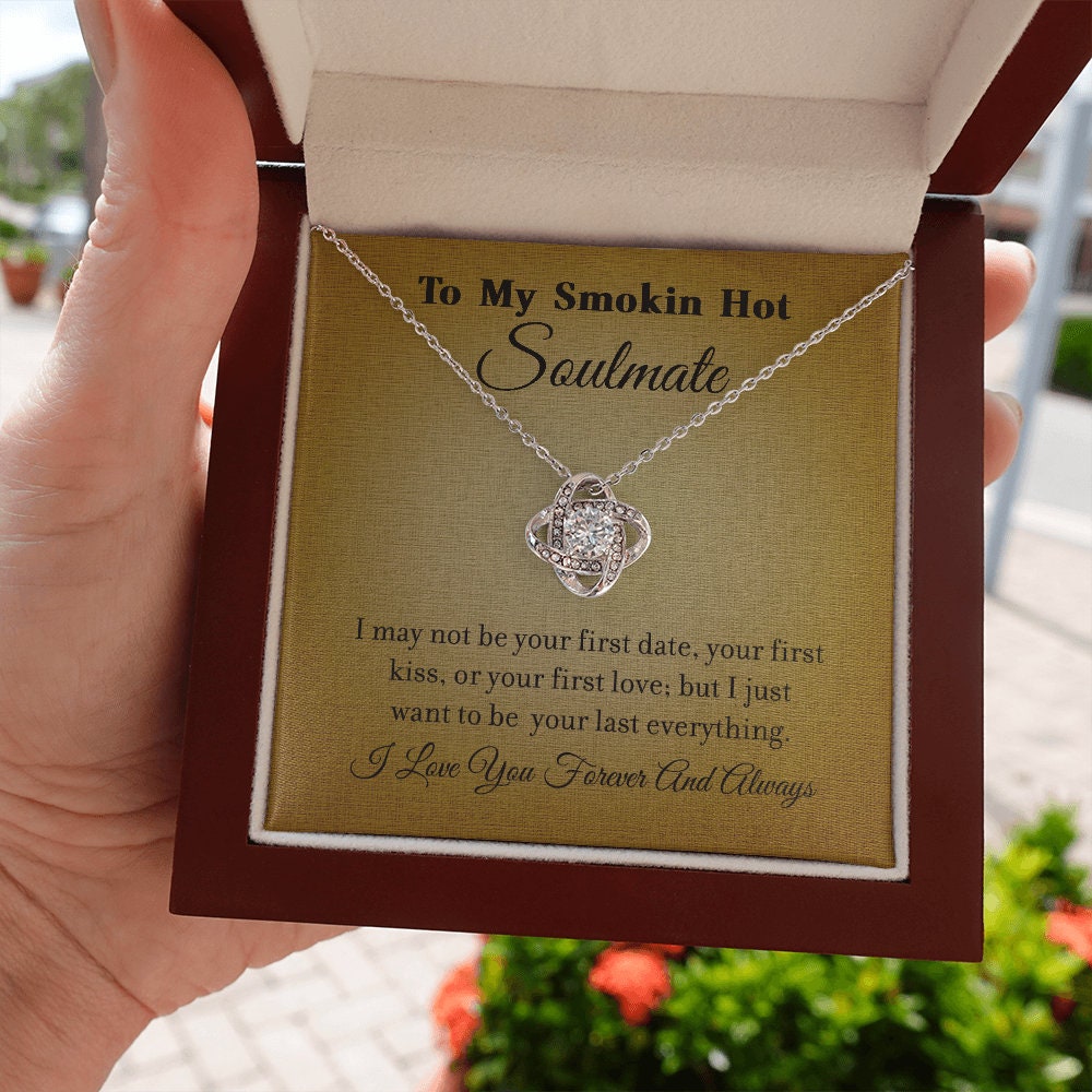 To My Smokin' Hot Soulmate, Love Knot Heart necklace 14K white gold & cubic zirconia pendant gift