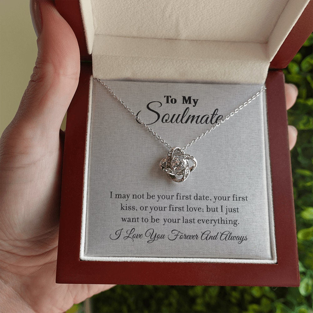 To My Soulmate, Love Knot Heart necklace 14K white gold & cubic zirconia pendant gift