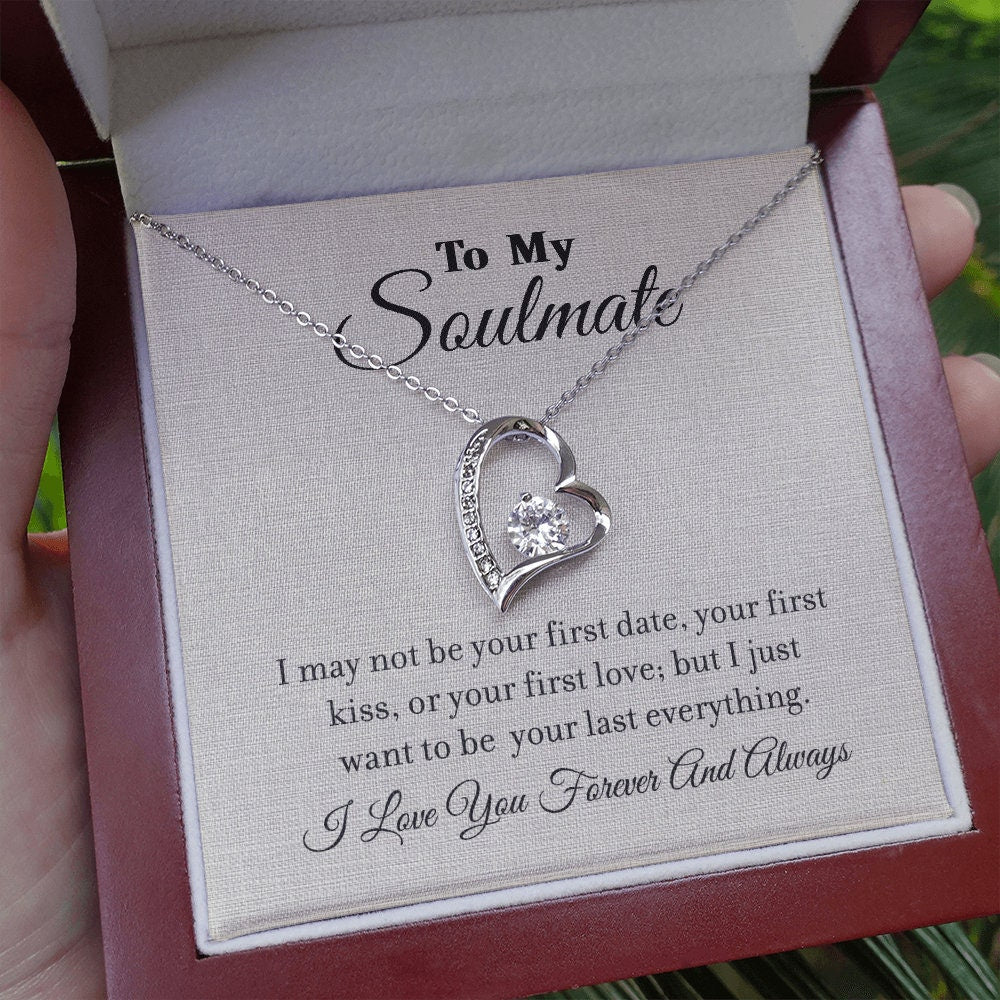 To My Soulmate, Forever Love Heart necklace 14K white gold & cubic zirconia pendant gift