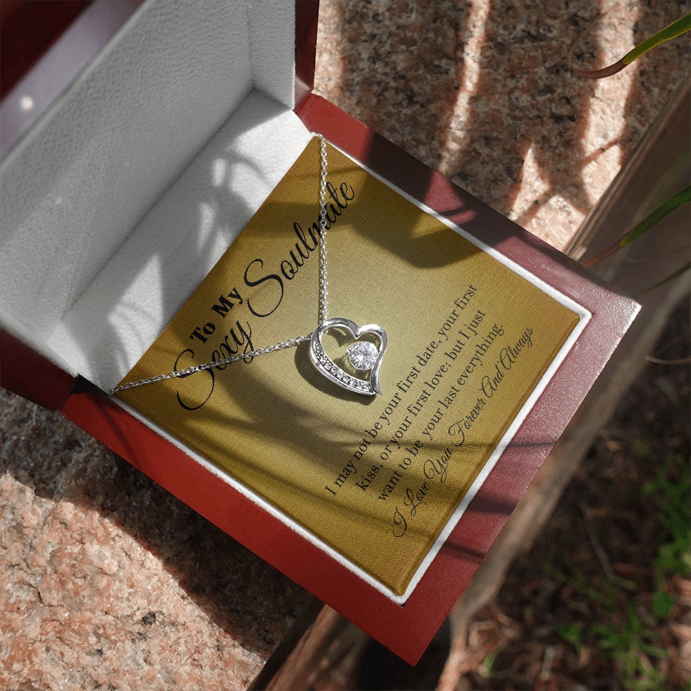 To My Sexy Soulmate, Forever Love Heart necklace 14K white gold & cubic zirconia pendant gift