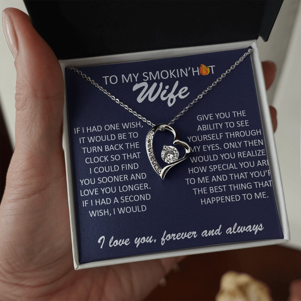 To My Smokin' Hot Wife, Forever Love Heart necklace 14K white gold & cubic zirconia pendant gift