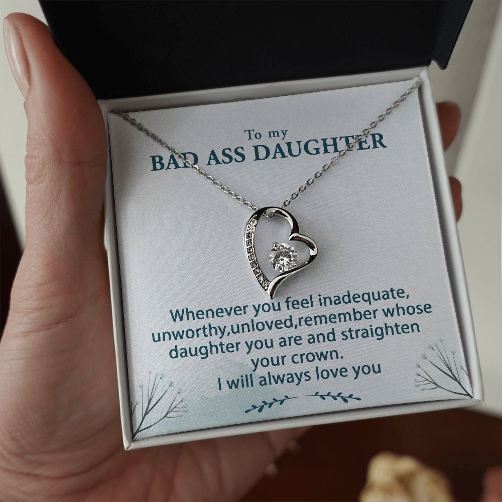 Badass Daughter Forever Love Heart Necklace Gift for Her