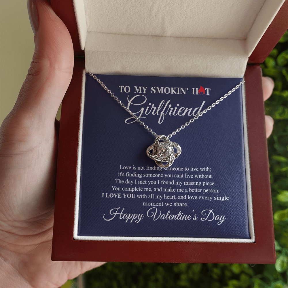To My Smokin Hot Girlfriend, Love Knot necklace 14K white gold & cubic zirconia pendant gift