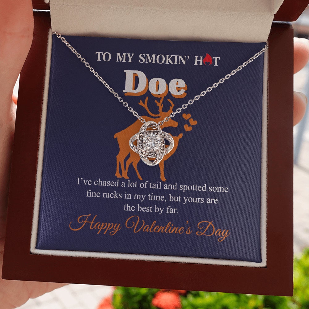 To My Smokin hot Doe, Love Knot necklace 14K white gold & cubic zirconia pendant Valentines gift