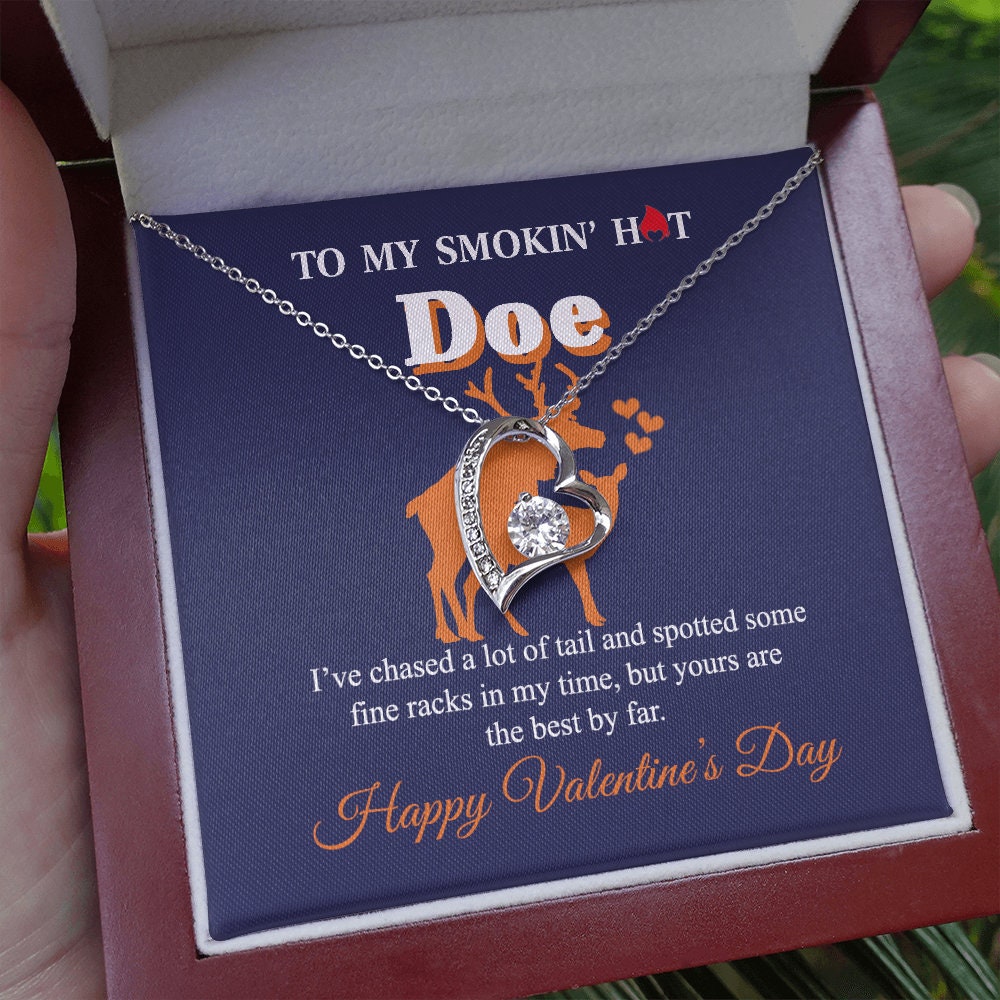 To My Smokin hot Doe, Forever Love Heart necklace 14K white gold & cubic zirconia pendant Valentines gift