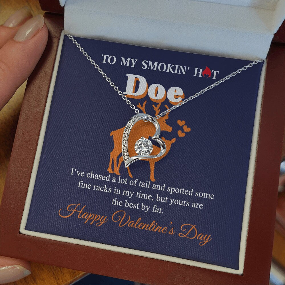 To My Smokin hot Doe, Forever Love Heart necklace 14K white gold & cubic zirconia pendant Valentines gift