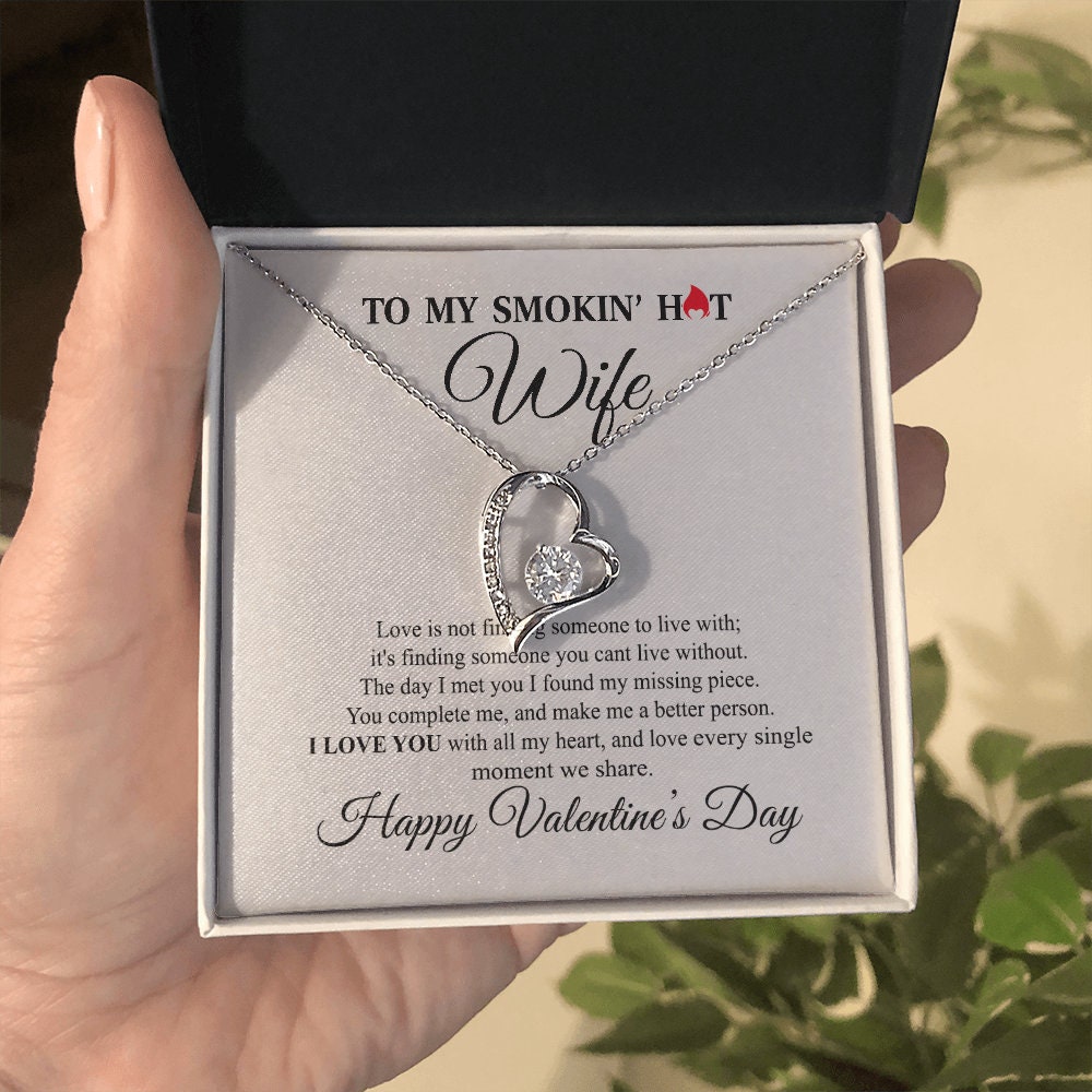 To My Smokin hot Wife, Forever Love Heart necklace 14K white gold & cubic zirconia pendant Valentines gift