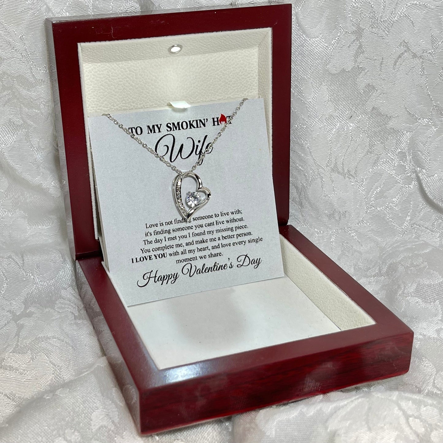 To My Smokin hot Wife, Forever Love Heart necklace 14K white gold & cubic zirconia pendant Valentines gift