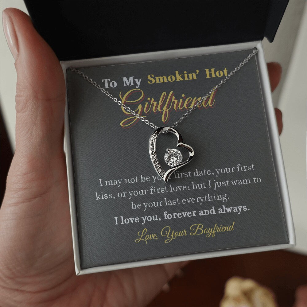 To My Smokin Hot Girlfriend, Forever Love Heart necklace 14K white gold & cubic zirconia pendant gift