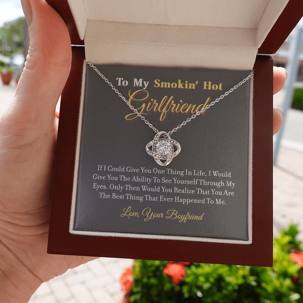 To My Smokin Hot Girlfriend, Love Knot necklace 14K white gold & cubic zirconia pendant gift
