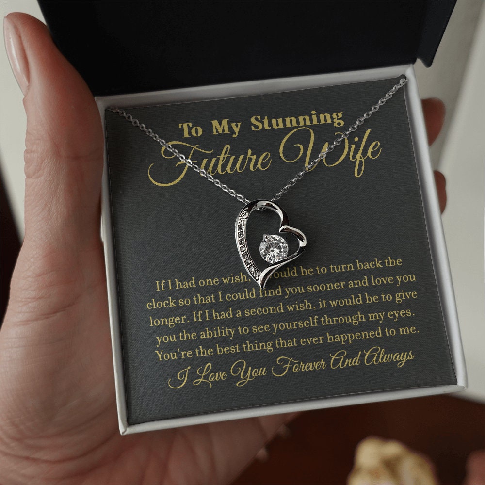 To My Stunning Future Wife, Forever Love Heart necklace 14K white gold & cubic zirconia pendant gift