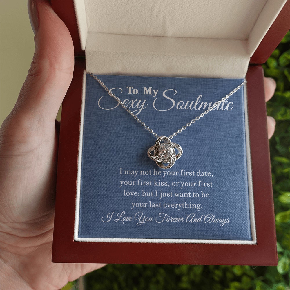 To My Sexy Soulmate, Love Knot Heart necklace 14K white gold & cubic zirconia pendant gift
