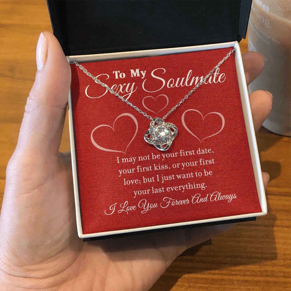 To My Sexy Soulmate, Love Knot necklace 14K white gold & cubic zirconia pendant gift