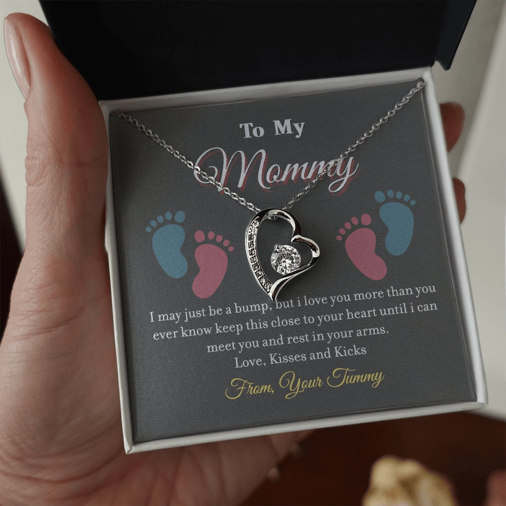 To My Mommy, Forever Love Heart necklace 14K white gold & cubic zirconia pendant gift