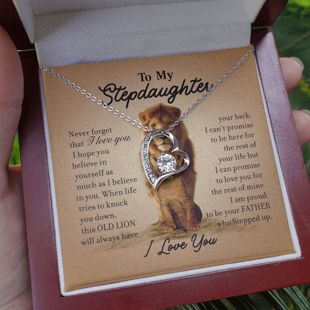To My Step Daughter, Forever Love Heart necklace 14K white gold & cubic zirconia pendant gift